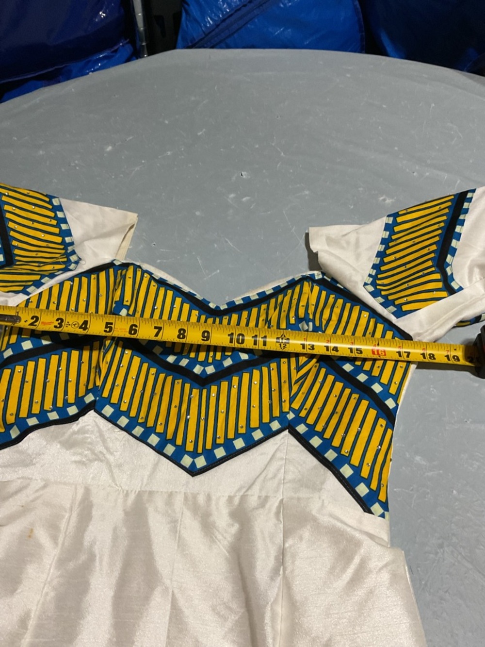 White Maxi Dress with Yellow & Navy Chevron Accents - Picture 7 of 9
